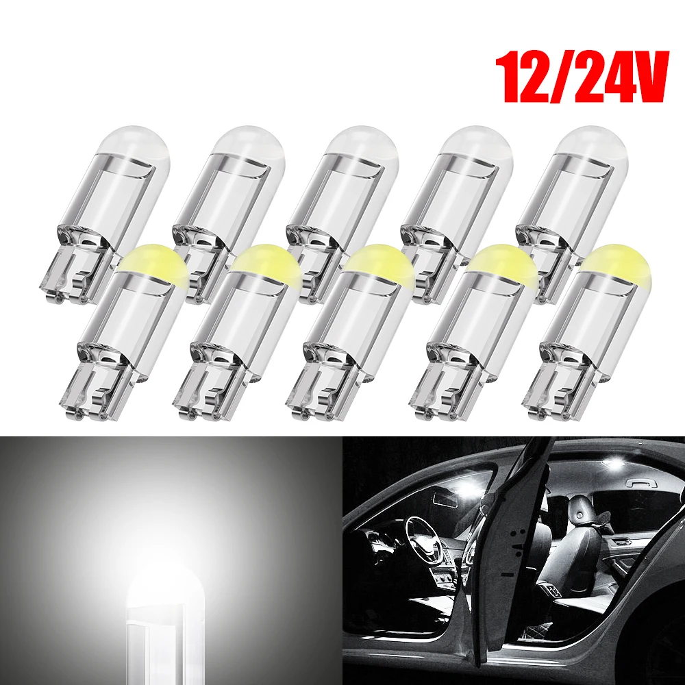 Car Led T10 Atmosphere  Lights 2/6/10Pcs 168 194 192 12/24V White Yellow Reading Dome Lamp Marker Wedge License Plate Light Bulb