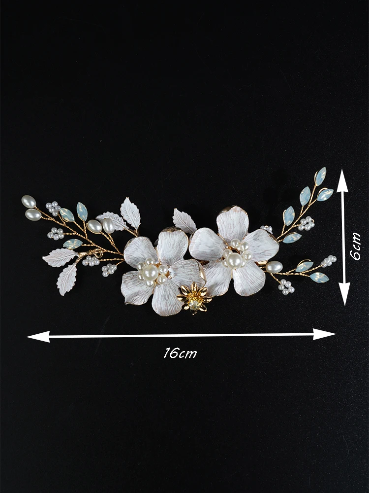 Handmade Hair Clip Gold Flower Bridal Headband Alloy Leaf Wedding Hair Accessories Tiara for Women Headpiece Brides Headdress