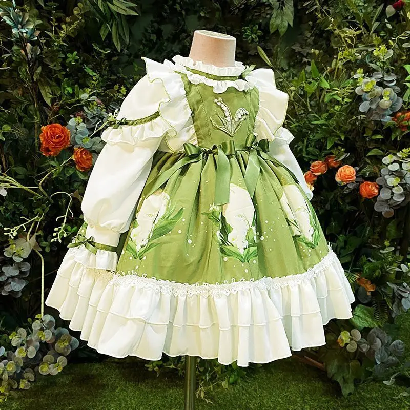 Birthday Party Lolita Sweet Dress Girls Kids Summer Green Dress Cute Princess Doll Teen For Baby Girls 2-10Y