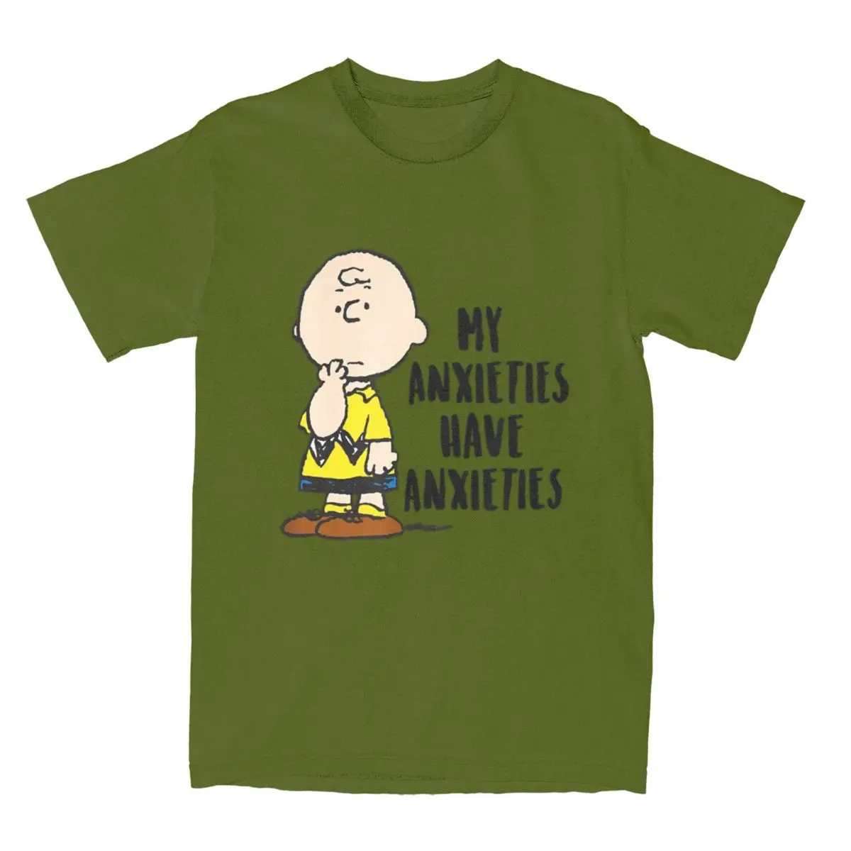 thumbnail image 1 of Camiseta de algodón para hombre de Peanuts, Charlie Brown, Mis ansiedades, Tengo ansiedades, Snoopy, Camiseta de cuello redondo, Camiseta de manga corta, 1 of 5