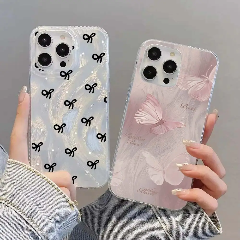 Gradient Butterfly Phone Case with Bowknot and Floral Design