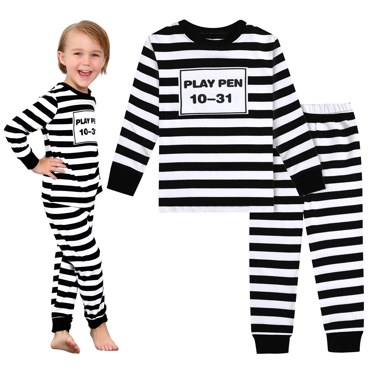 Colorful Rainbow Stripe Kids Pajamas - Boys Toddler Sleepwear Set for Halloween Carnival & Parties
