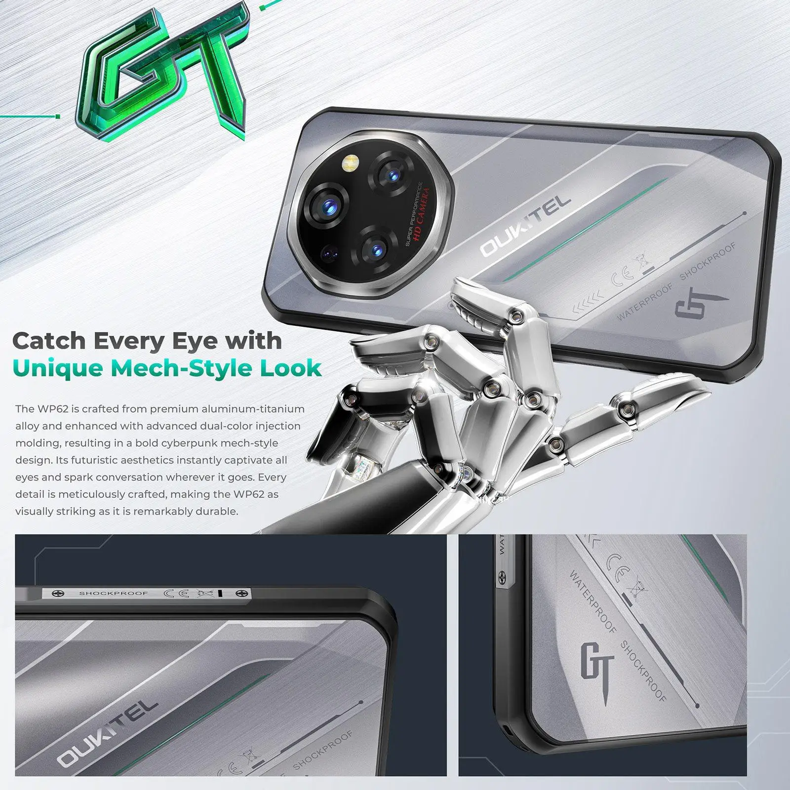 Oukitel Rugged Phone WP62 33W 108MP Camera 6.6" Android 15 MediaTek Dimensity 7025 5G Smartphone 8GB+256GB/12GB+512GB/16GB+512GB