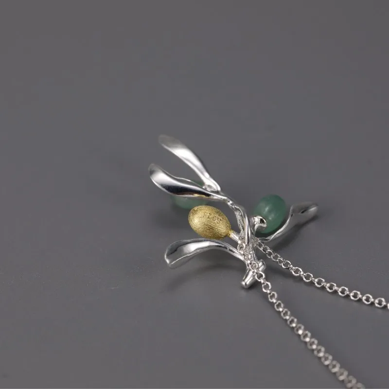 Aventurine Olive Tree Branch Silver Necklace - Image 5