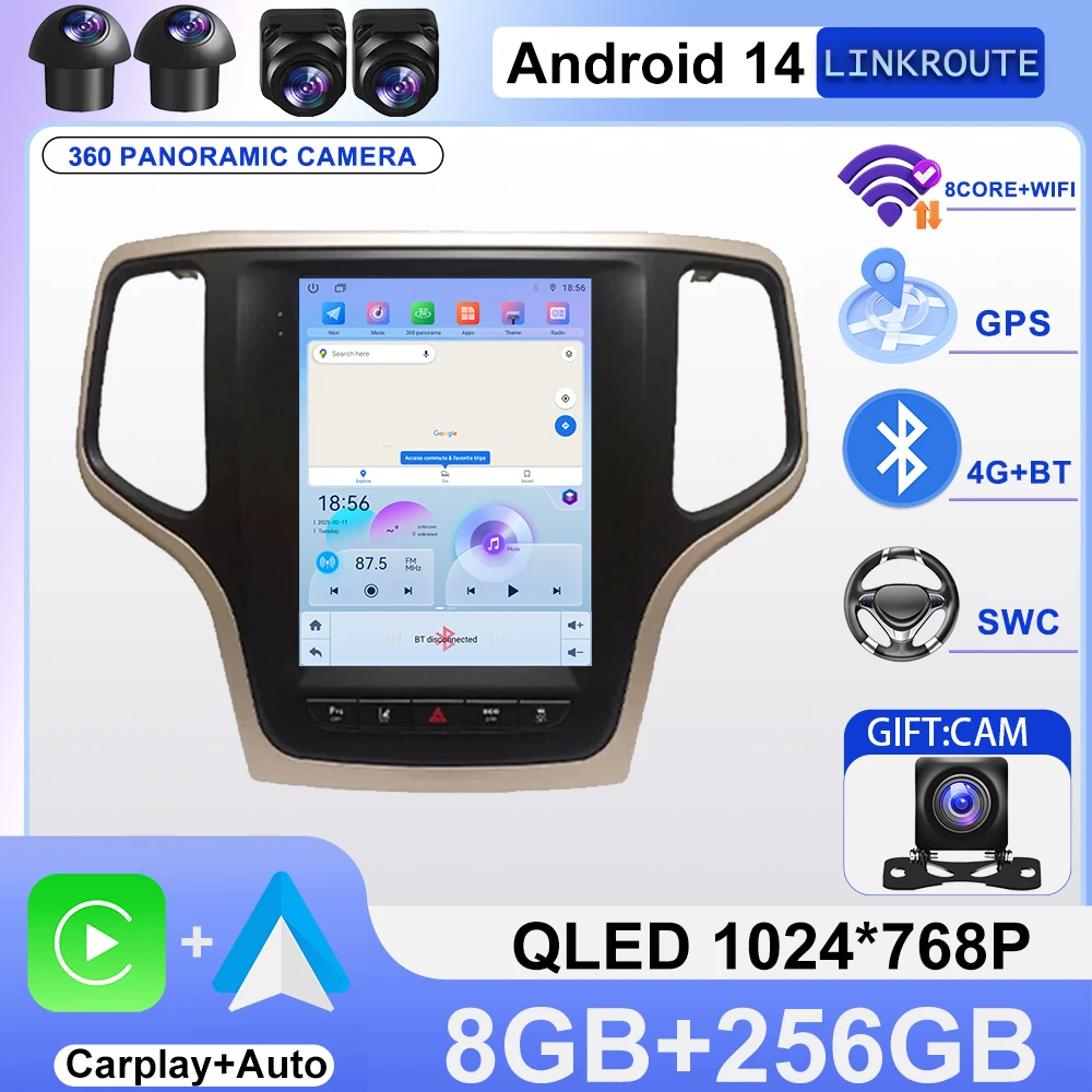 9,7 pulgadas para Jeep Grand Cherokee 2014 - 2017 estilo de Radio de coche Android 14 reproductor Multimedia Carplay 2din GPS Auto estéreo DVD 1