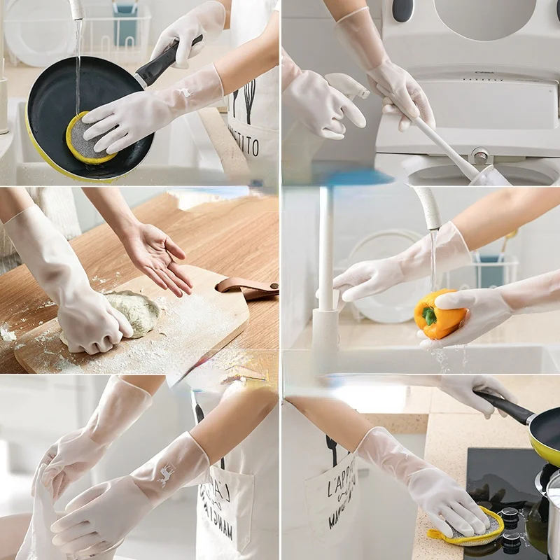 Gloves Dishwashing Female Winter Work Housework Kitchen Durable Washing Clothes Rubber Dishwashing Washing Suede Waterproof dishwashing gloves