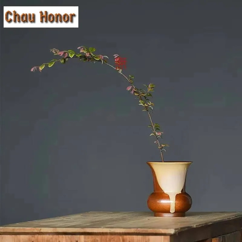 Coarse Pottery Large Water Bowl  Dry Foam Channel Accessories Slag Bucket Soda Jianshui Japanese Style Ceramic Flower Vase Pot