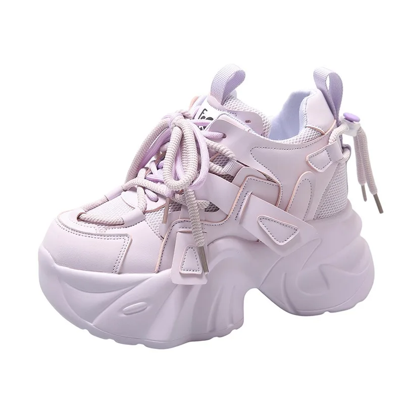 

7CM New Women Casual Leather Sneaker White Lace-up High Platform Shoes Thick Sole Sport Dad Shoes Woman Sneakers Chaussure Femme