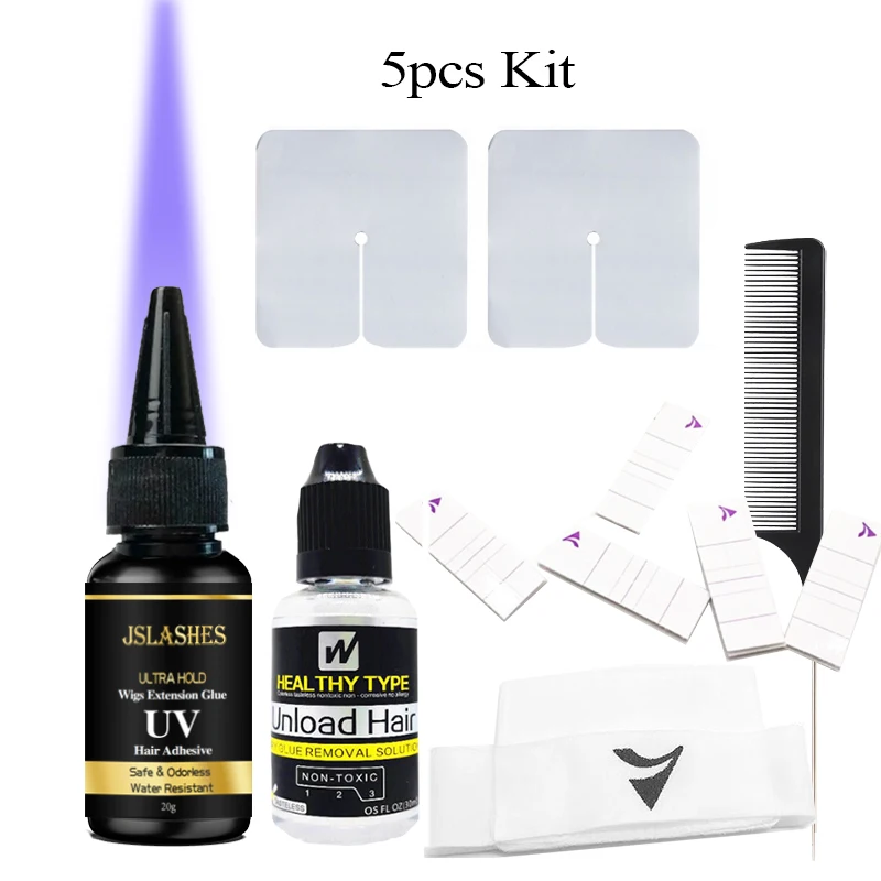 4pcs Wigs Hair Uv Glue Hair Extension Kit Uv Glue Tape hair extension UV Light Gel LED Technology glue Tape 5pcs set