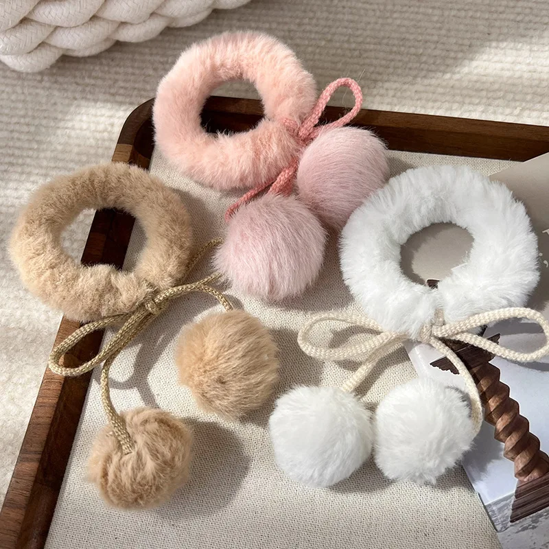 Cherry-Pink-Imitation-Rabbit-Hair-Ball-Hair-Rope-Headbands-for-Woman ...