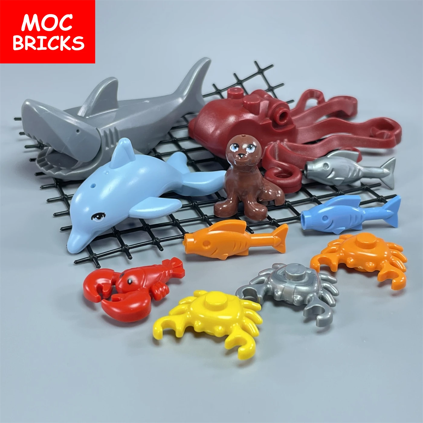 Set Sale MOC Bricks Fishing Net Ocean Animals Dolphin Little Shark