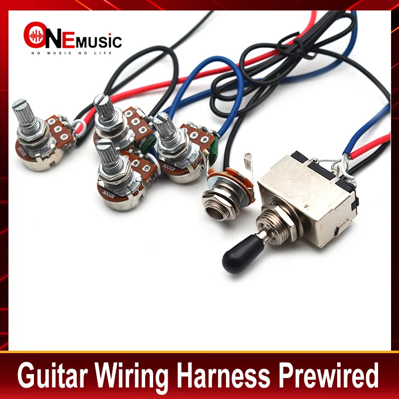 Guitar Wiring Harness Kit - Prewired 2 Tone 1 Volume 500K Pots With 5-Way Switch