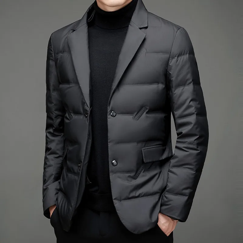 Winter New Style  White Duck Down Men\'s High-End Quality Scarf Collar Casual Suit Jacket