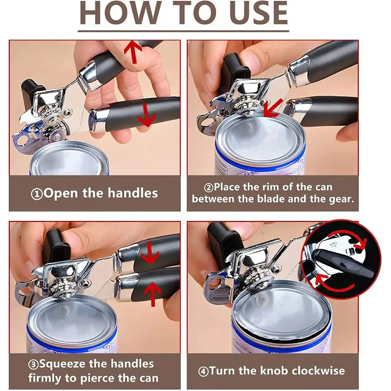 Multi-Function Stainless Steel Beer Grip Can Opener Manual Can Opener with Side-Cutting Mechanism for Cans and Bottles