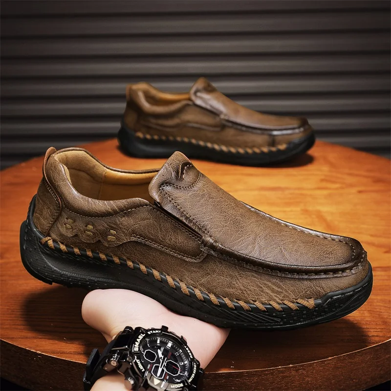 Outdoor Leather Men Sneakers Slip on Casual Shoes Handmade Man Walking Shoes Light Loafers Moccasins Comfortable Hiking Footwear 3
