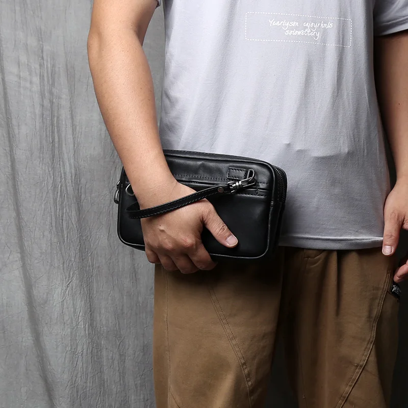 NZPJ Leather Men's Handheld Bag Original Natural Cowhide Mobile Phone Bag Casual Long Wallet Business Clip Bag Id Bag Bank Card