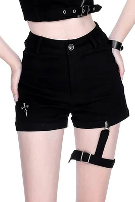New Summer Women Black Fashion Sexy High Waist Harajuku Y2K Hot Girl Cross Detachable Leggings Shorts