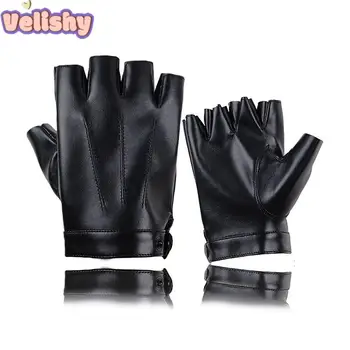 Fingerless Men Gloves PU Leather Motor Punk Gloves Male Mittens Black Half Finger Outdoor Tactical Mens Leather Driving Gloves 1