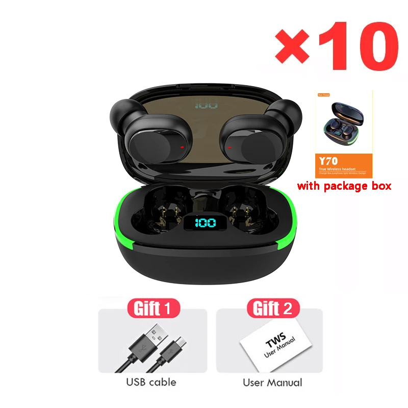 10PCS Y70 TWS Earphones Bluetooth Wireless Headphones Low Latency