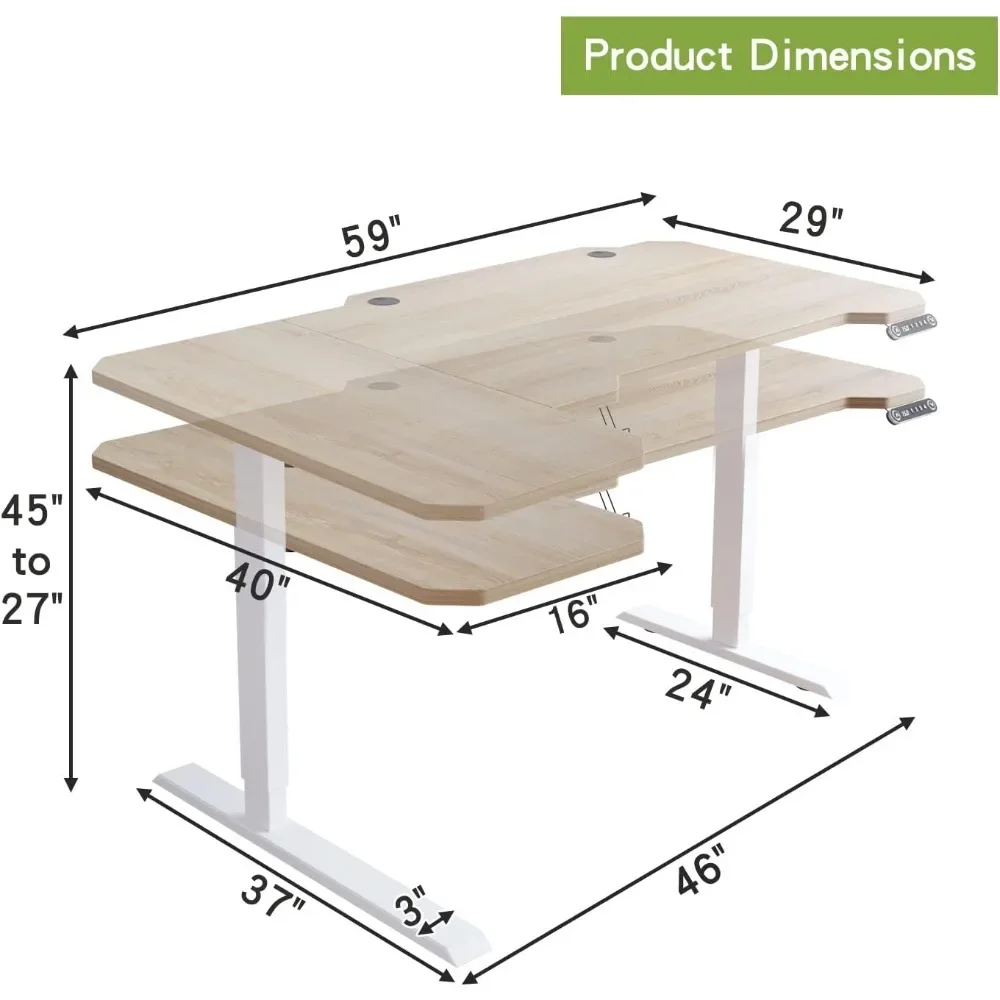 New2025-59-Inch Large Electric Height Adjustable Computer L-Shaped Desk with Memory Controller Corner Standing Desk Modern Works