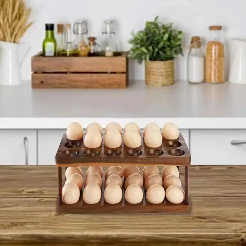 Portauova In Legno A Forma Di Pollo – Capacità 24 Uova (3 Strati), Per Piano Cucina, Misura 35x30x12 Cm