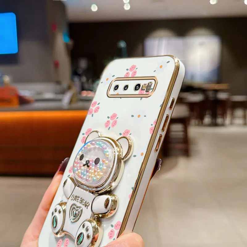 Perle Strap Mini Blume Bär Überzug Telefon Halter Fall Für Samsung Galaxy S10 Plus S9 S8 Plus + Zurück Stehen mädchen Verwendet Zurück Abdeckung – Detail 9