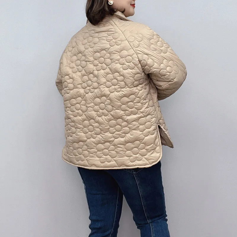 Women's Casual Padded Coat with Stand Collar, Loose Flowers Cotton Jacket, Winter Parka, Plus Size, 4XL, New