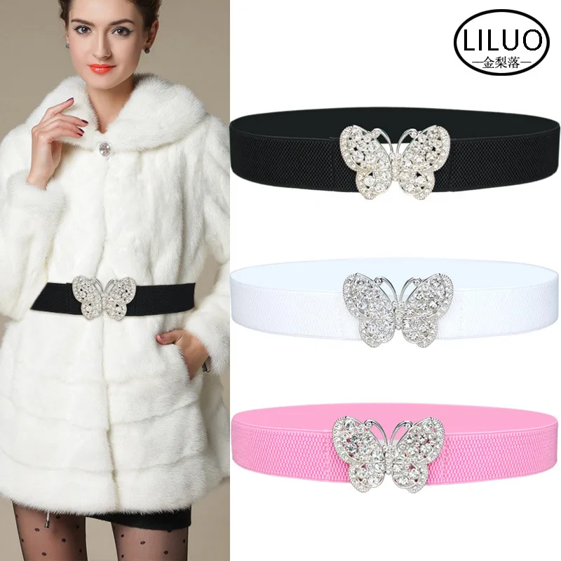 

Decoration with Coat and Dress Women's Elastic Elastic Waistband Versatile Fashion Butterfly Rhinestone Waist Seal Manufacturer