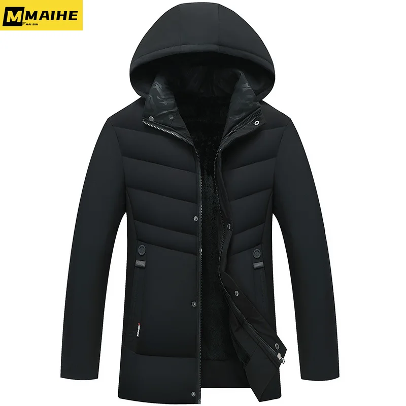Men's Hooded Jacket Winter fleece-lined Thickened Fashion Zipper Windproof Jacket Outdoor Cold-resistant Ski  Clothing