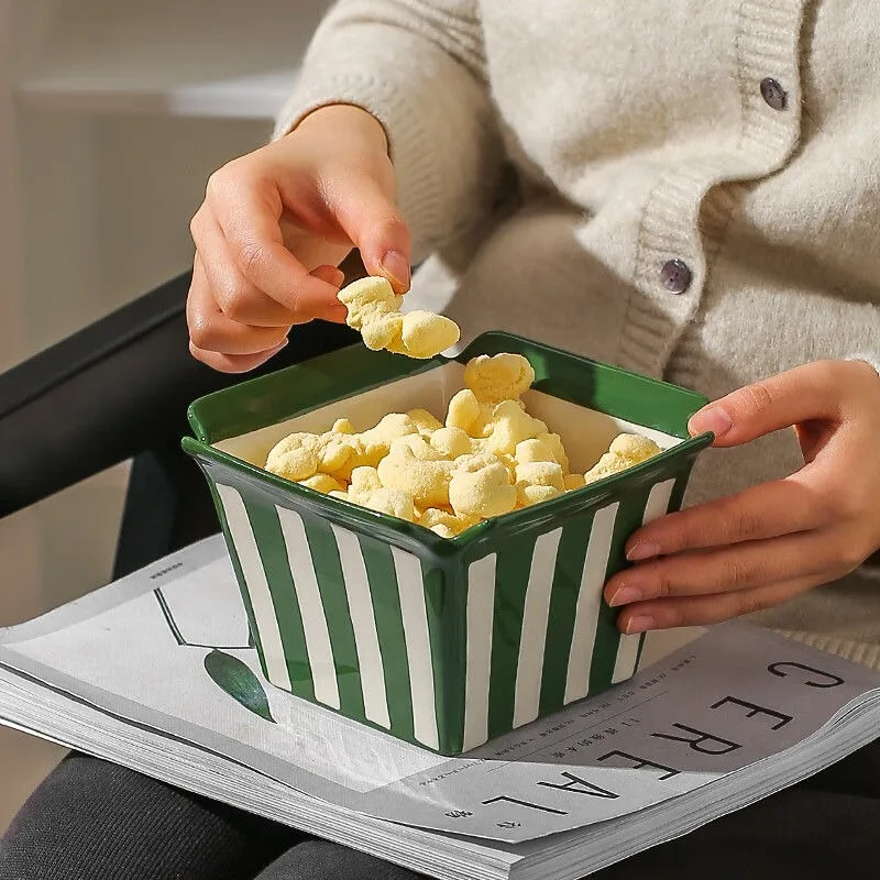 Ceramic Popcorn Bowl,Large Reusable Snack Containers,Porcelain
