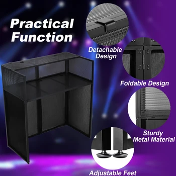 Portable DJ Booth 40x20x45 in, Foldable DJ Table Stand with Black/White Scrims, Heavy-Duty Metal Frame for Events and Clubs 3