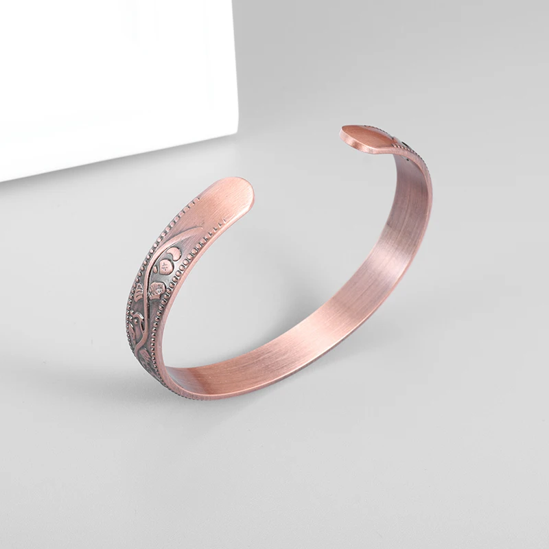 Vintage Plum Blossom Magnetic Red Copper 6 Magnetic Adjustable Opening Bangles for Women Bracelet Jewelry