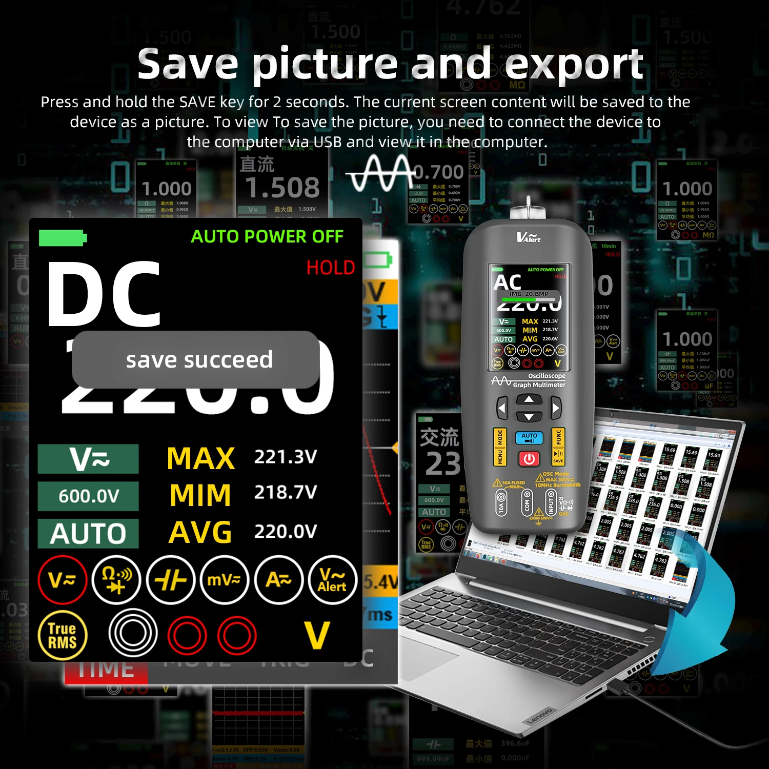 BSIDE New Graph Multimeter Handheld Oscilloscope Professional Digital Multiteter DC AC Current Capacitance Ohm Diode Hz Tester 4