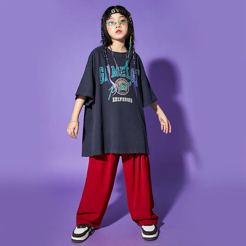 Girls Hip Hop Clothing Summer Oversized T Shirt Top Baggy Pants Kids Streetwear Children Boy Street Dance Costume 6 8 10 12 14 Y