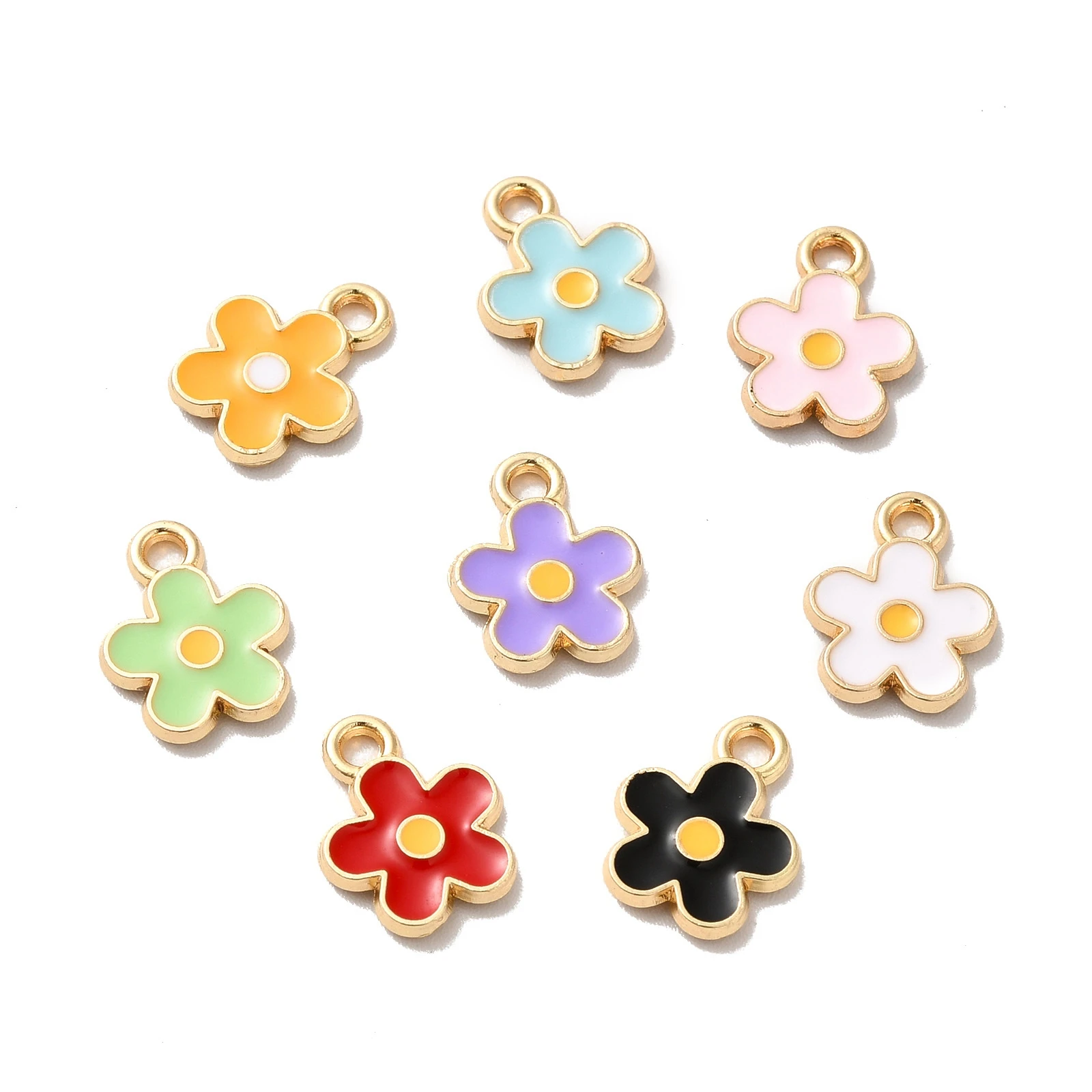 

100pcs Small Flower Charms Alloy Enamel Dangle Pendants For DIY Handmade Earrings Keychain Bracelet Jewelry Making Accessories