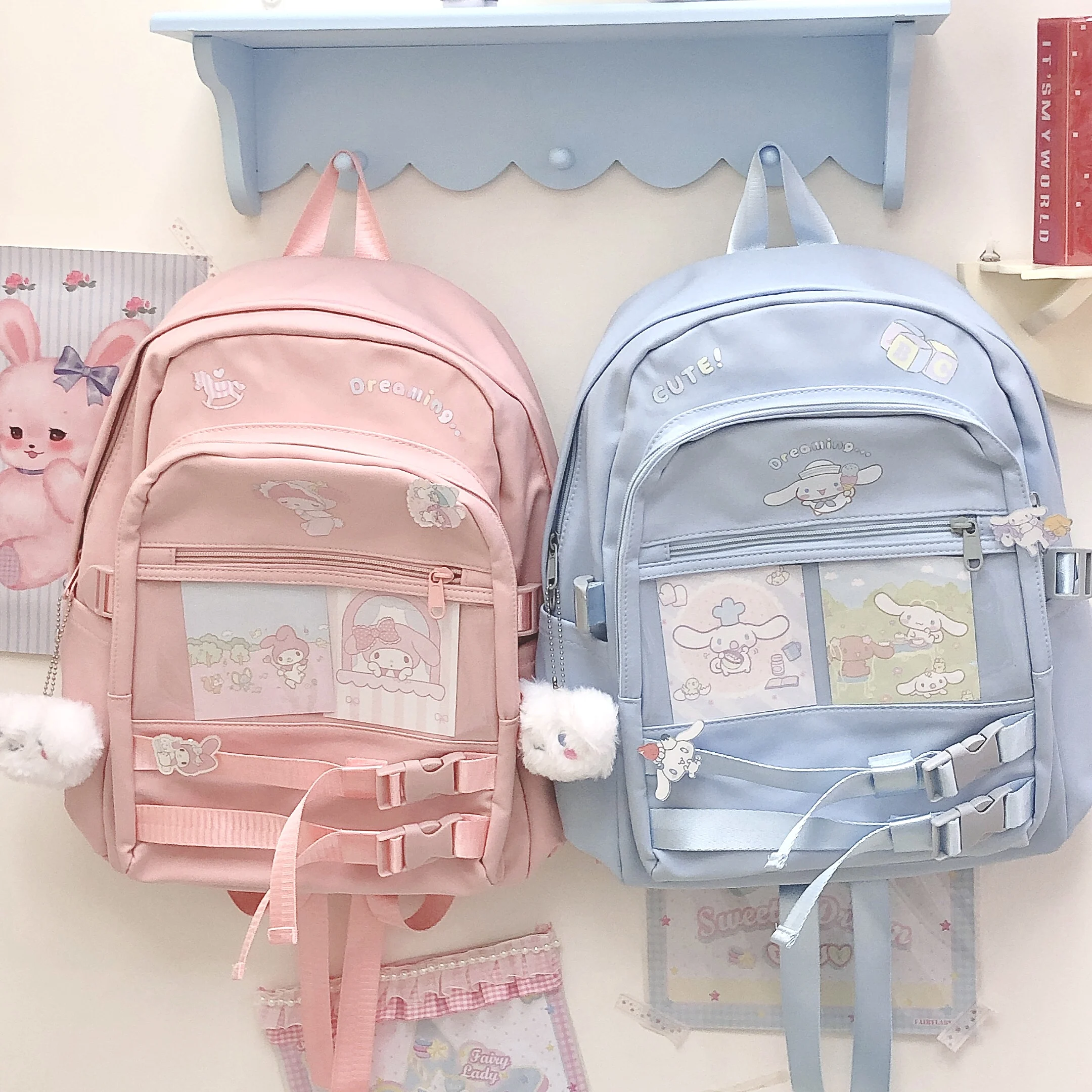 40Cm Kawaii Sanrio Plush My Melody Cinnamoroll Cute Student All-Match Large-Capacity Backpack Anime Birthday Accessories KidGift |