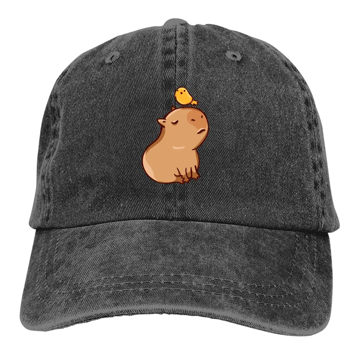 

Capybara Animal Multicolor Hat Peaked Women's Cap With a Yellow Bird Personalized Visor Protection Hats