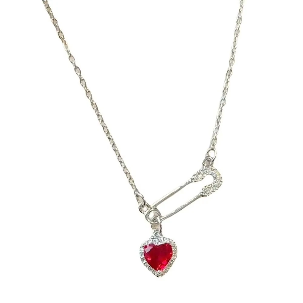 New Love Pendant Pin Necklace Safety Needle Clip Necklace Zircon Hollow Choker Women 12 S82047f051e094273b4dc2d6ecde99c1fu