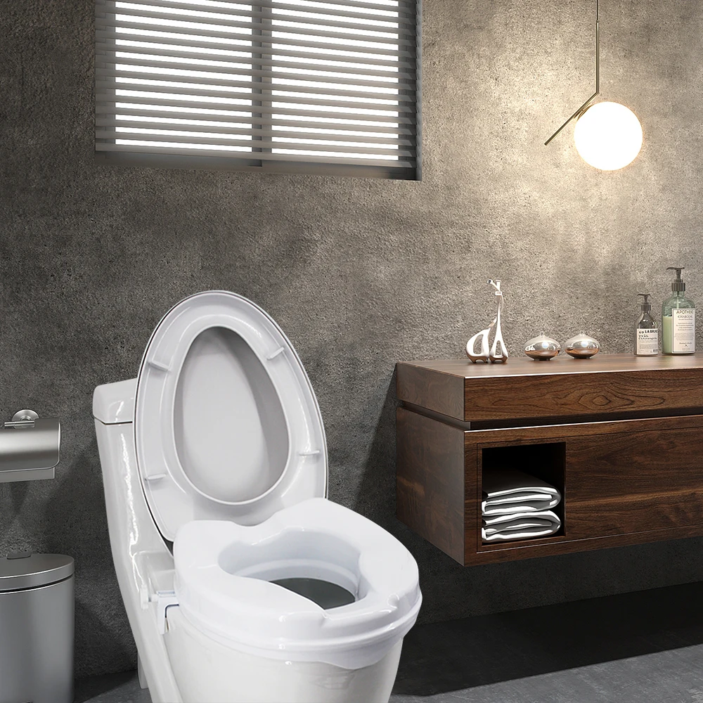 Raised Toilet Seat with Lid 2-6 inches 300 Lbs Heavy Duty Elevated Tightening Clamps