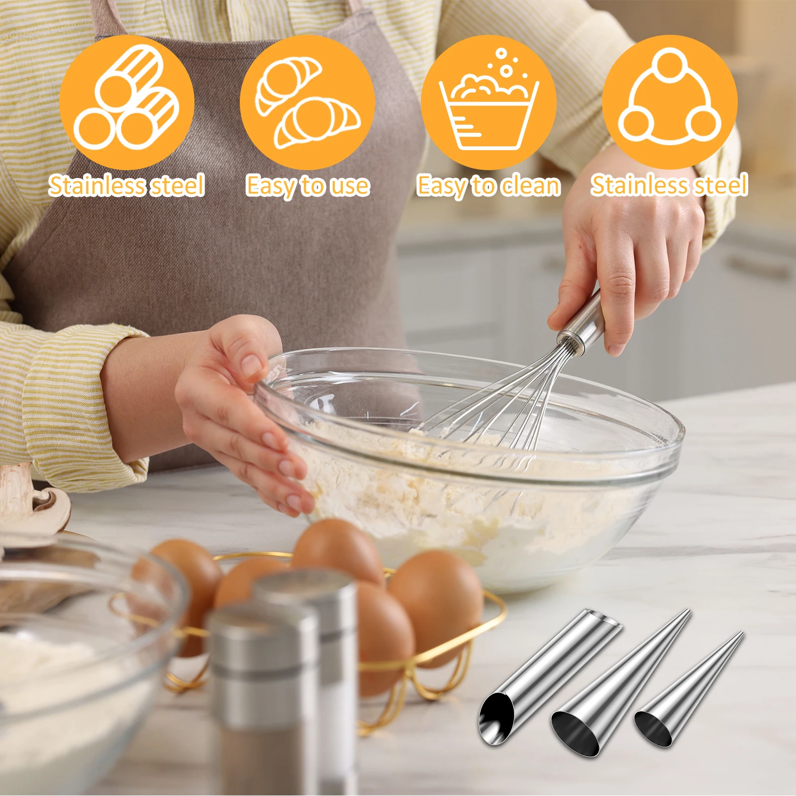 20/30Pcs Cannoli Forming Tube Kit Non-stick Stainless Steel Cream Horn Cream Roll Mold Danish Pastry Cone Tubular Baking Molds