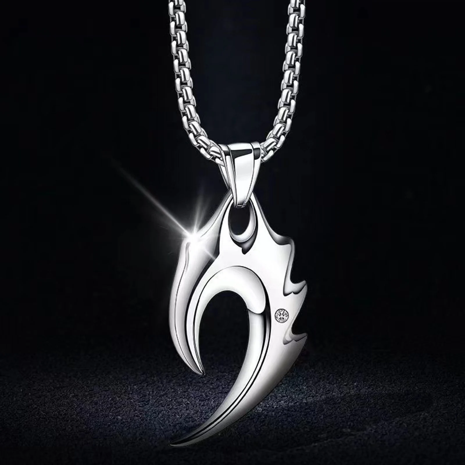 Punk Wolf Tooth Necklaces for Men Boys Hiphop Animal Pendant Collar with CZ Stone Valentine's Birthday Jewelry Gifts