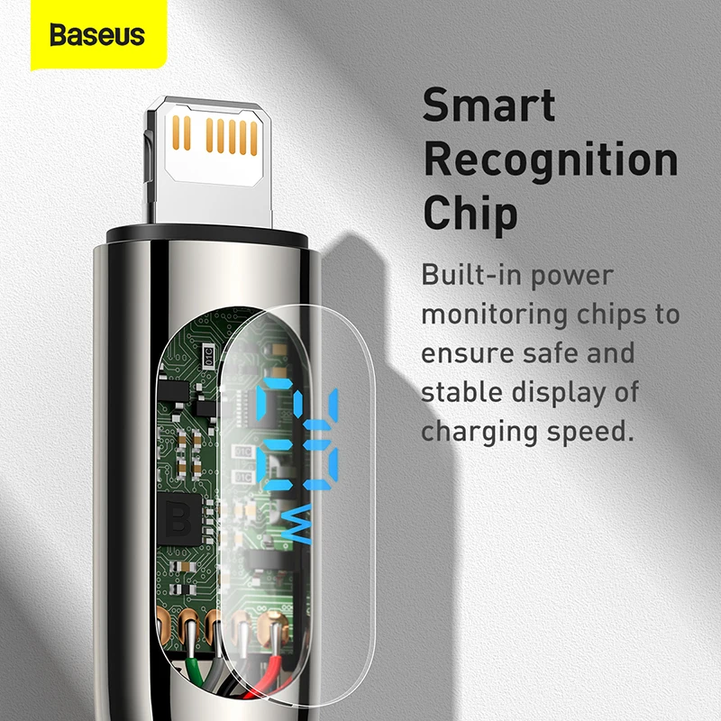 Baseus 20W PD USB C Cable Digital Display Fast Charging Data Cable Type-C to IP