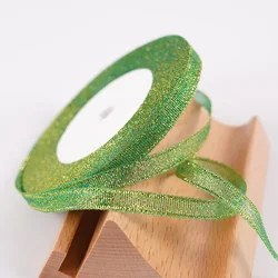 22m 6mm Colorful Glitter Metallic Ribbon for Festive Wrapping & DIY Crafts (Green)