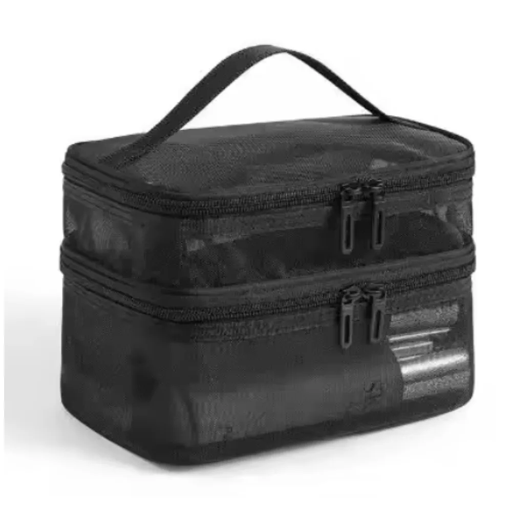 Makeup bag Double layer mesh makeup wash bag women's portable large capacity storage cosmetics storage bag