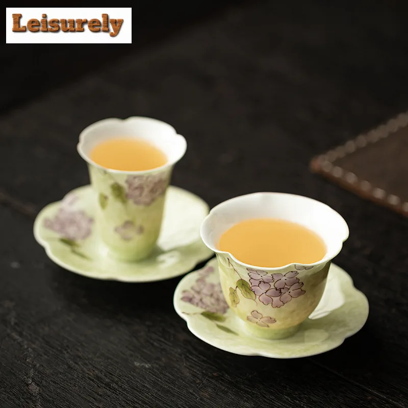 Hand-painted Hydrangea Teacup Luxury Tea Bowl Single Cups Tea-tasting Fragrance Cup Chazhan Master Cups Tea Ceremony Ornaments