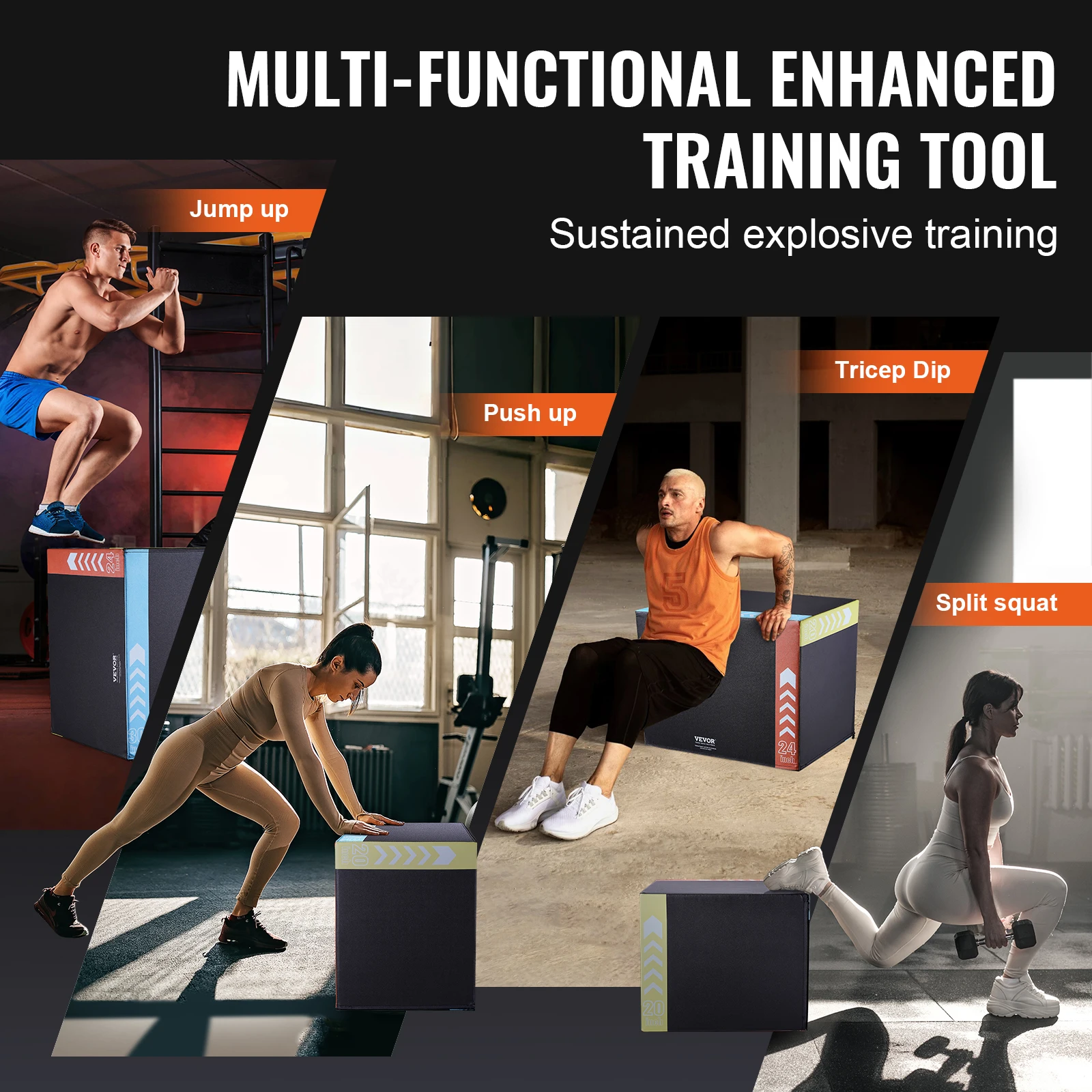 VEVOR 3 in 1 Foam Plyometric Jump Box Jumping Exercise Jumping Trainer Agility Anti-Slip Fitness  Step Up Box Home Gym Training