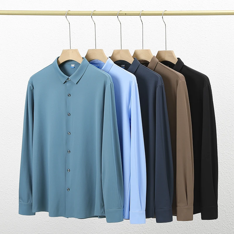 Plus Size 8xl Spring No-Iron Anti-Wrinkle Long Sleeve Shirts For Men Clothing Business Casual Slim Fit Blouses Hot sale