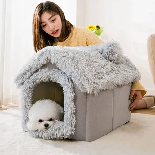 접이식 강아지 집 켄넬 침대 매트, 소형견 중형견용, 따뜻한 고양이 침대, 겨울 둥지, 반려동물 바구니 강아지 동굴 소파 제품 4