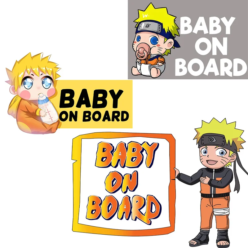 Cute Naruto Baby on Board Car Sticker Waterproof Sunscreen  Laptop Decals  Bumper Stickers наклейка baby on board черные очки фон 10 х 15 см