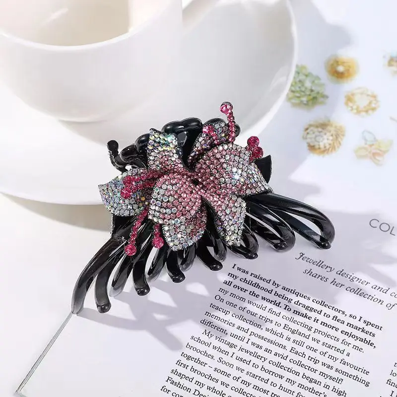 

Новая женская заколка для волос с тремя зубцами Утконос большой зажим для акулы модная шпилька для волос с цветочным орнаментом головной убор